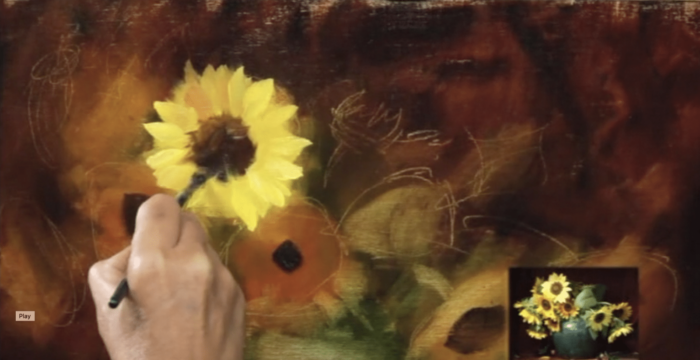 Elizabeth Robbins oil painting sunflowers and jade